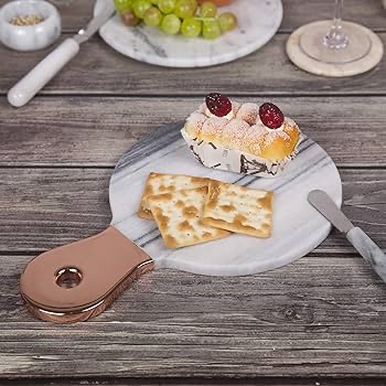 Amazon.com | Creative Home Natural Marble Cheese Serving Paddle Board Charcuterie Board Party Serving Platter with Stainless Steel Copper Trim Handle for Kitchen Dining Room, 12.2" x 8" x 0.5" H, Grey