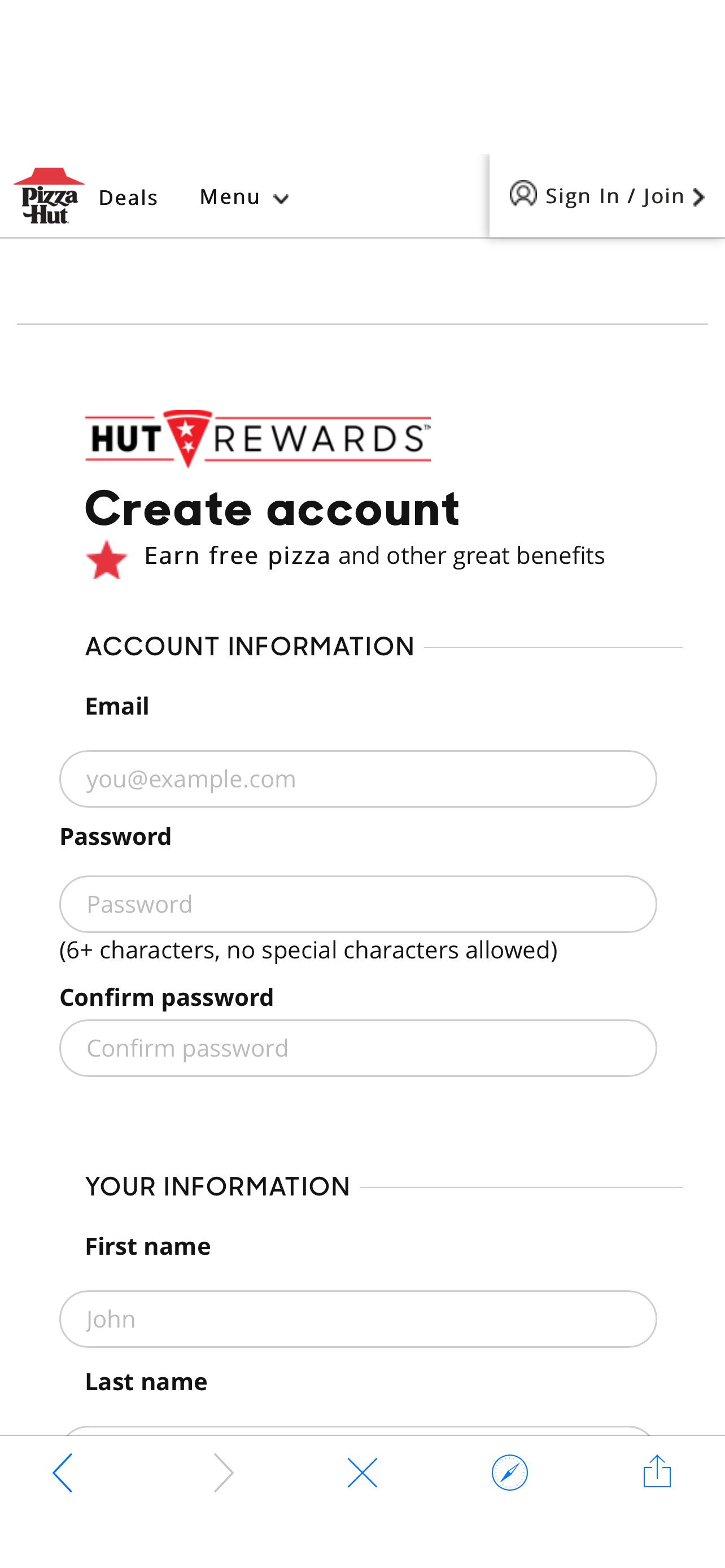 新注册用户获得免费pizza