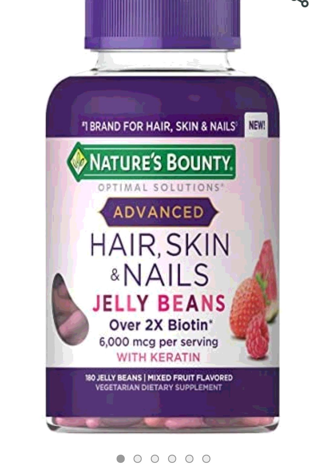 Solutions 高级    保建品护头发、皮肤和指甲果冻豆，含生物素，混合水果味，180 粒：