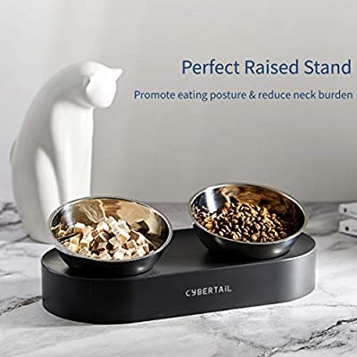 PETKIT CYBERTAIL Elevated Cat Bowls with 2 Stainless Steel Bowls, 15° Tilted Raised Cat Food and Water Bowls, Stress Free Food Grade Material, Nonslip No Spill Pet Feeding Bowls 猫狗升高不锈钢喂食碗