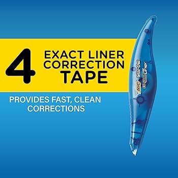Amazon.com : BIC Wite-Out Brand Exact Liner Correction Tape, 19.8 Feet, 4-Count Pack of white Correction Tape, Fast, Clean and Easy to Use Tear-Resistant Tape Office or School Supplies : Bic Write Out