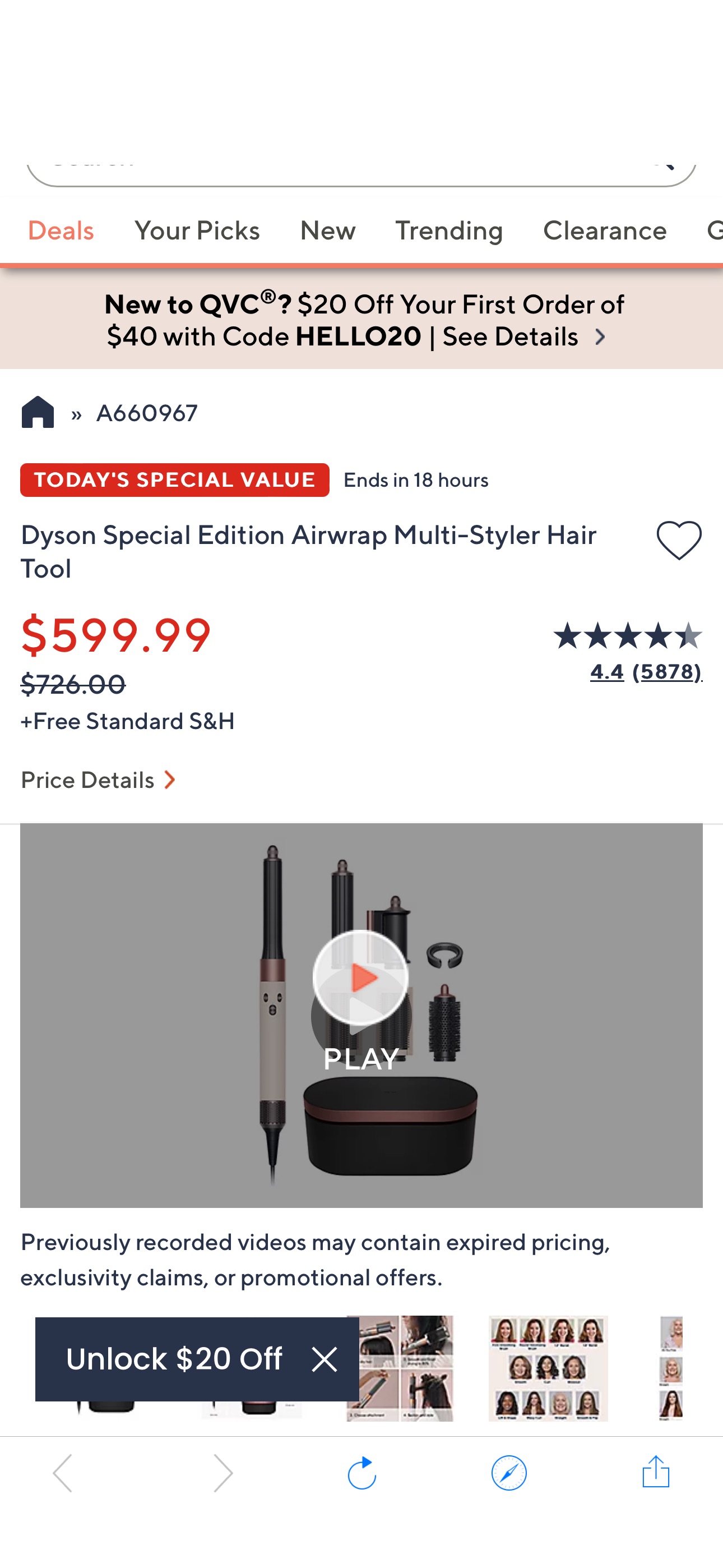 Dyson Special Edition Airwrap Multi-Styler Hair Tool - QVC.com 折扣码：HELLO20