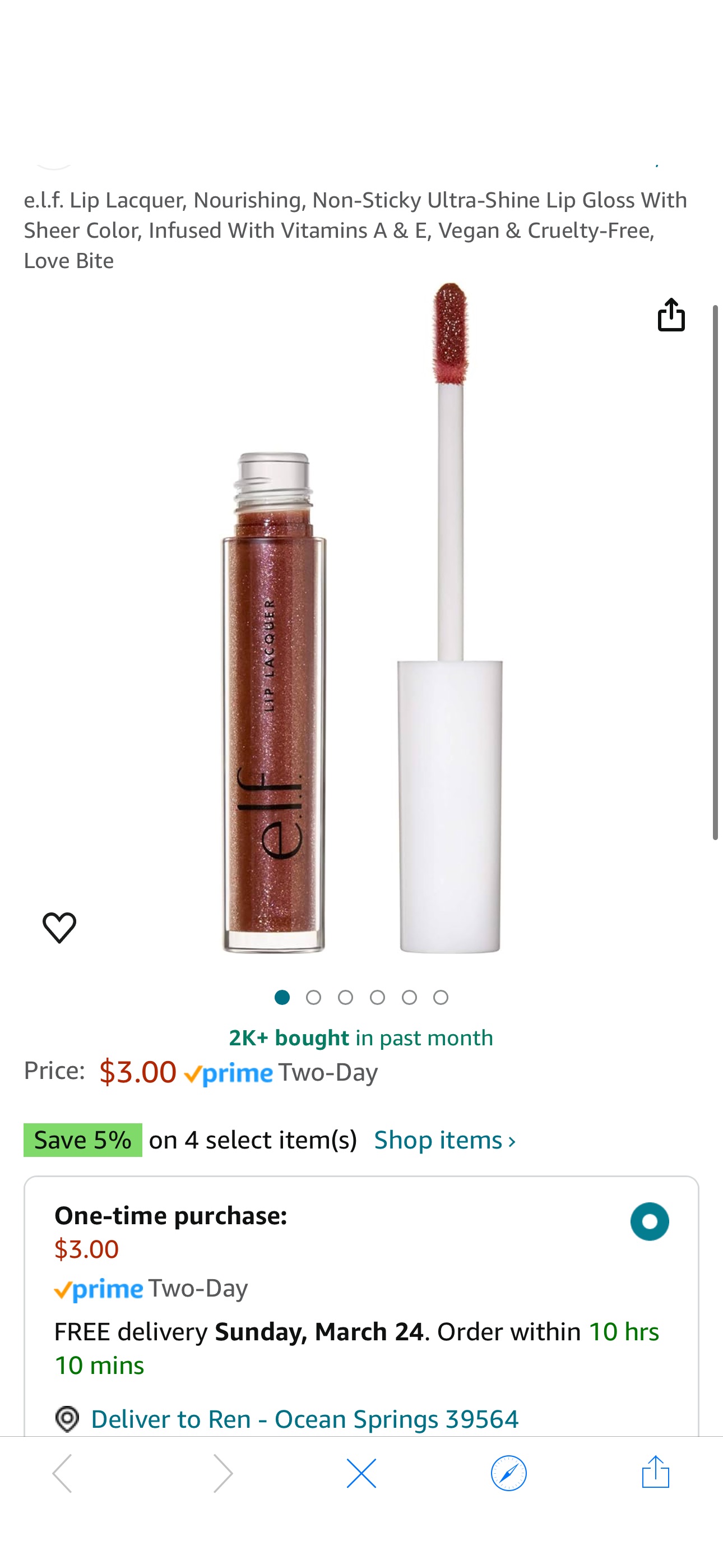 Amazon.com: e.l.f. Lip Lacquer, Nourishing, Non-Sticky Ultra-Shine Lip Gloss With Sheer Color, Infused With Vitamins A & E, Vegan & Cruelty-Free, Love Bite : Beauty & Personal Care