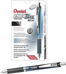 Amazon.com: Pentel® EnerGel™ Deluxe RTX Retractable Liquid Gel Pens, Fine Point, 0.5 mm, 54% Recycled, Blue Barrel, Black Ink, Pack Of 12 Pens