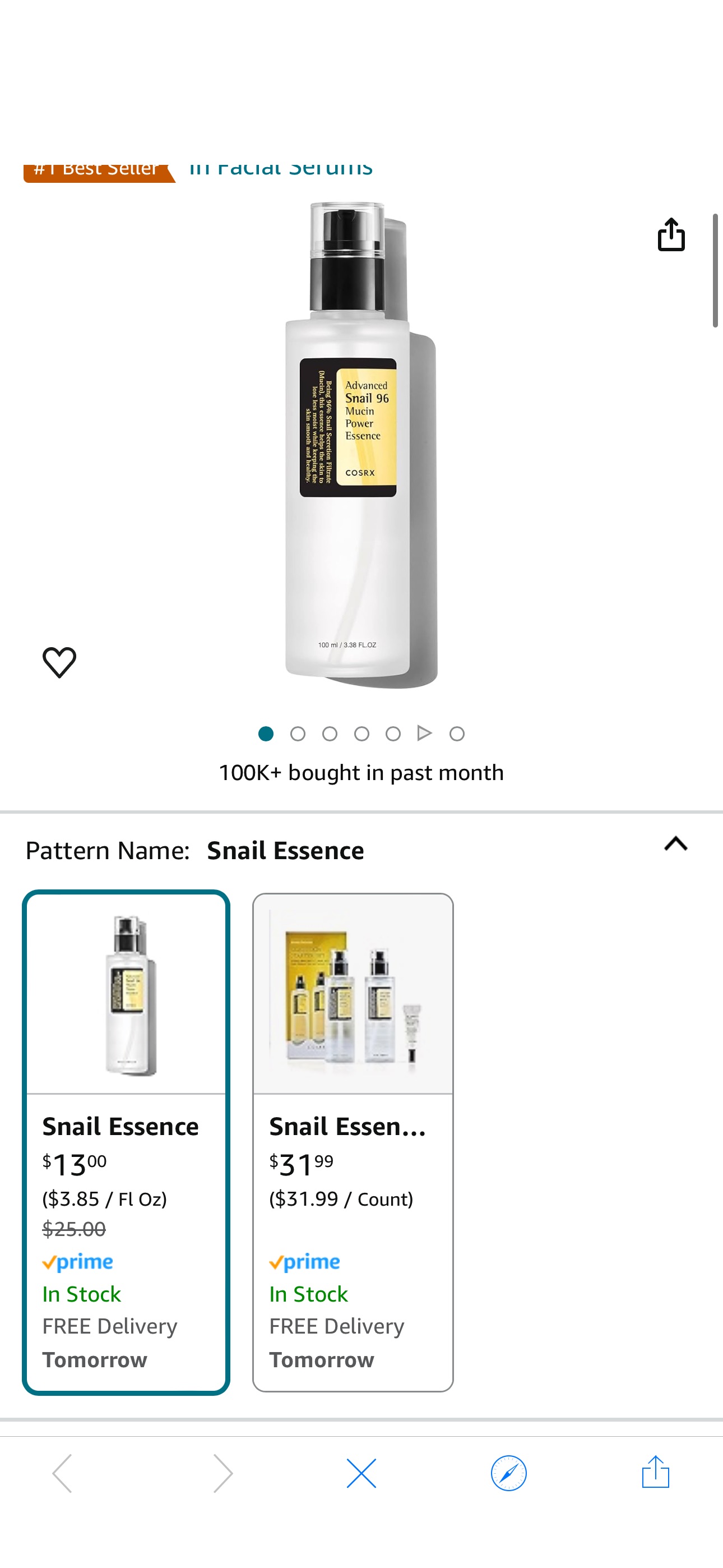 Amazon.com: COSRX Snail Mucin 96% Power Repairing Essence 3.38 fl.oz 100ml, Hydrating Serum for Face with Snail Secretion Filtrate for Dull Skin & Fine Lines, Korean Skincare : Beauty & Personal Care