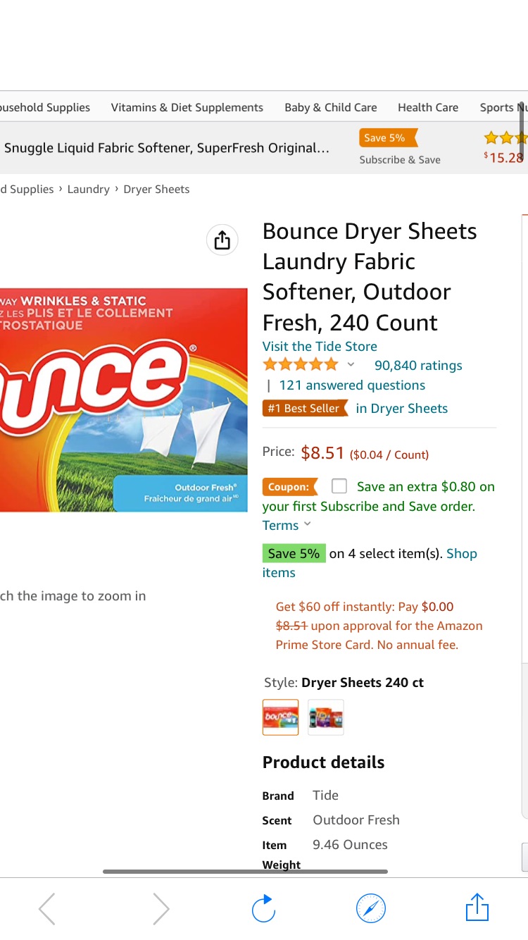 Amazon.com: Bounce Dryer Sheets Laundry Fabric Softener, Outdoor Fresh, 240 Count : 烘干纸240张