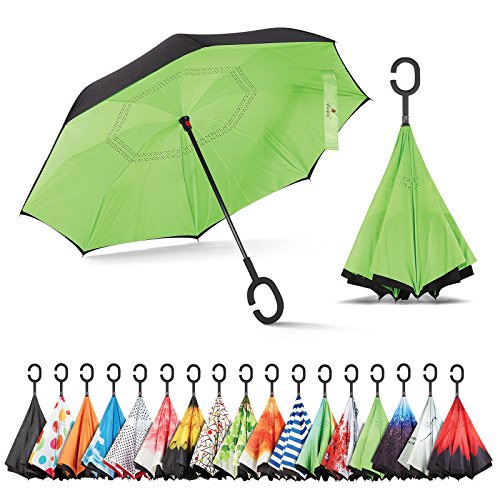 Amazon.com: Sharpty Inverted Umbrella, Umbrella Windproof, Reverse Umbrella, Umbrellas for Women with UV Protection, Upside Down Umbrella with C-Shaped Handle (Black-Green)雨伞