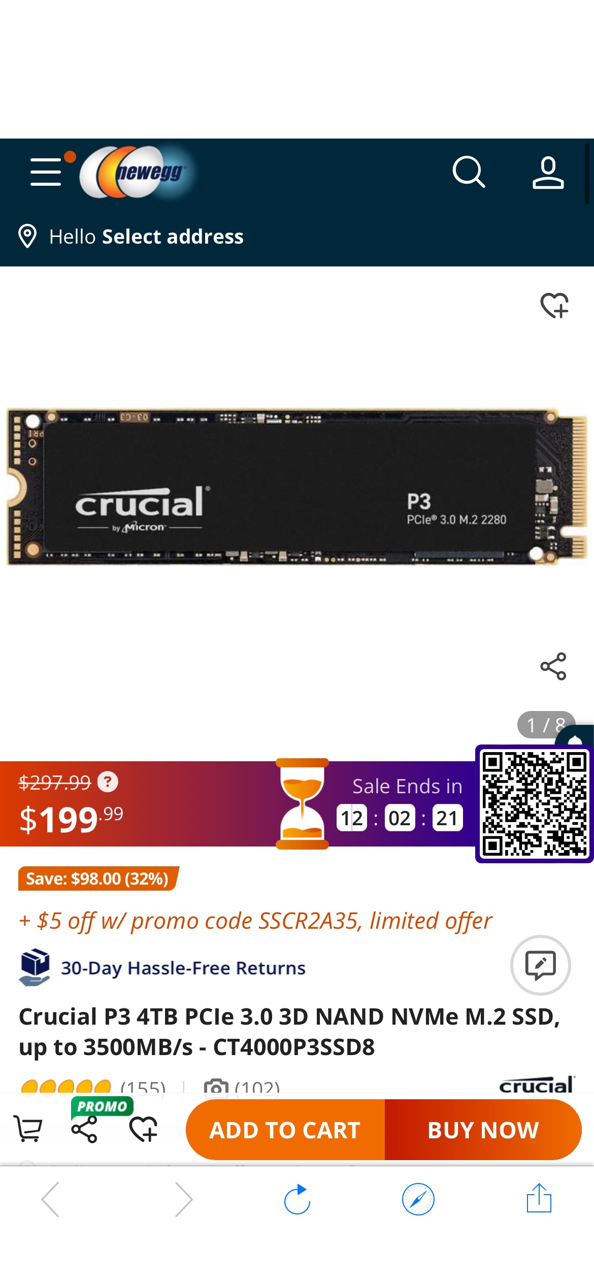 Crucial P3 4TB PCIe 3.0 3D NAND NVMe M.2 SSD, up to 3500MB/s - CT4000P3SSD8 Internal SSDs - Newegg.com