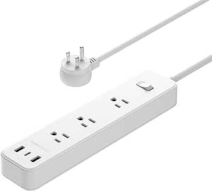 Amazon.com: Amazon Basics Rectangle Power Strip 3 Outlet 3 USB Ports, 1 USB-C and 2 USB-A, 5 ft Extension Cord, for Home, Office, Travel, White : Electronics