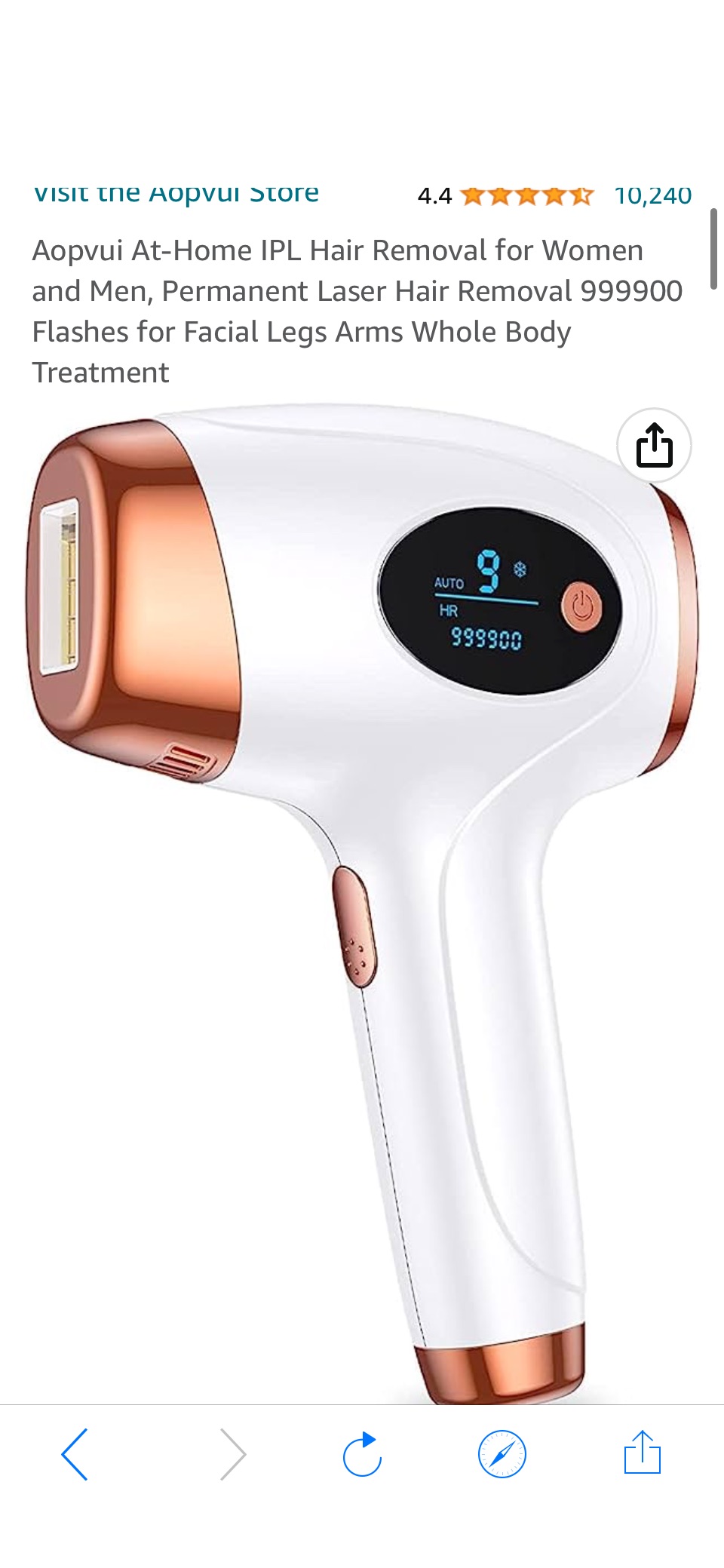 Amazon.com: Aopvui At-Home IPL Hair Removal for Women and Men, Permanent Laser Hair Removal 999900 Flashes for Facial Legs原价189.99