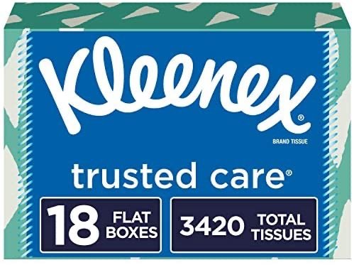 Kleenex Trusted Care Facial Tissues, 18 Rectangular Boxes, 190 Tissues per Box