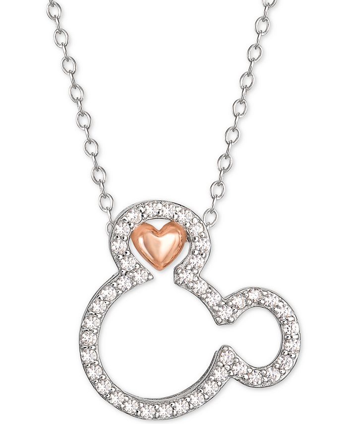 Disney Cubic Zirconia Mickey Mouse Heart 18" Pendant Necklace in Sterling Silver & 18k Rose Gold 米奇項鍊
