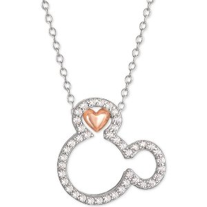 $20.70 Disney Cubic Zirconia Mickey Mouse Heart 18 Pendant Necklace in Sterling Silver & 18k Rose Gold 米奇項鍊