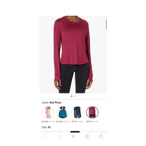 $5.55 Spalding Women s Active Fitted Long Sleeve Sport Shirt, Red Plum, X-Large at Amazon Women’s Clothing store
