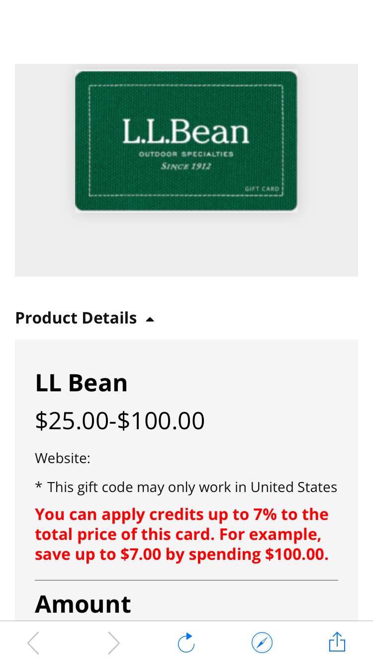 LL bean Digital Gift Card $100 for $93.49