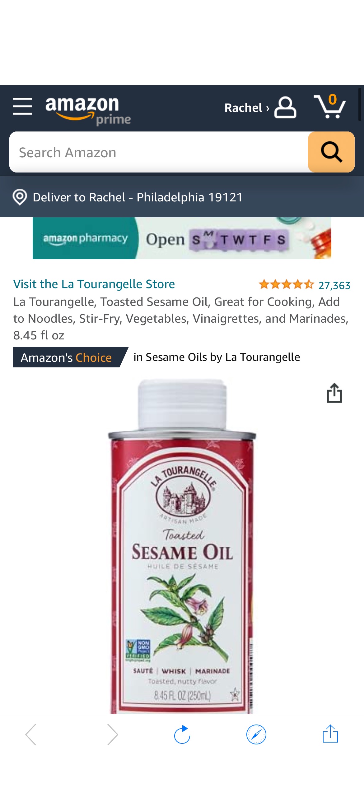 Amazon.com: La Tourangelle, Toasted Sesame Oil, Great for Cooking, Add to Noodles, Stir-Fry, Vegetables, Vinaigrettes, and Marinades, 8.45 fl oz