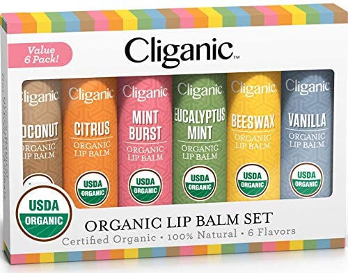 Amazon.com: Cliganic USDA Organic Lip Balm Set - 6 Assorted Flavors - 100% Natural Lip Butter Chapstick for Cracked & Dry Lips: Health & Personal Care润唇膏
