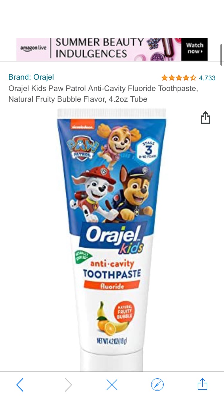 Amazon.com : Orajel Kids Paw Patrol Anti-Cavity Fluoride Toothpaste牙膏, Natural Fruity Bubble Flavor, 4.2oz Tube : Health & Household