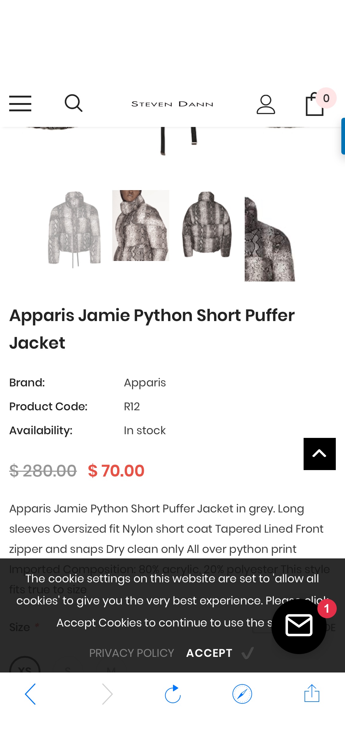 Steven Dann/Apparis Jamie Python Short Puffer Jacket 一羽绒服