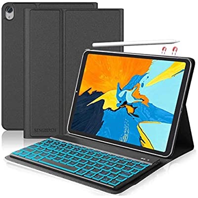 Keyboard Case Compatible iPad Pro 11, SENGBIRCH PU Leather Case [Support Apple Pencil Charging] - Wireless Keyboard - 7 Colors Backlit - Auto Weak and Sleep - iPad Leather Case Pro 11 iPad键盘保护套带笔槽