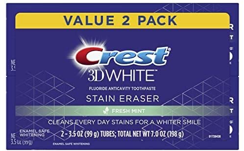 3D White Stain Eraser Whitening Toothpaste, Fresh Mint, 2 Count