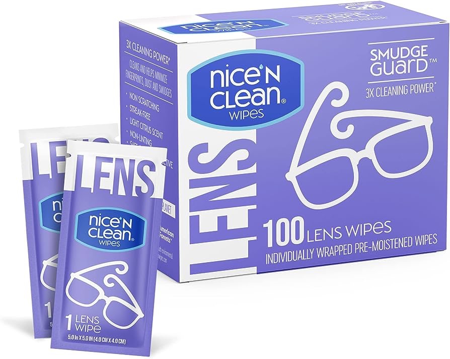 Nice ‘n Clean SmudgeGuard 镜片清洁湿巾（共 100 片），预湿独立包装湿巾 ，可以随身携带，不刮花、不拖尾眼镜，适合近视眼镜、护目镜和相机镜头