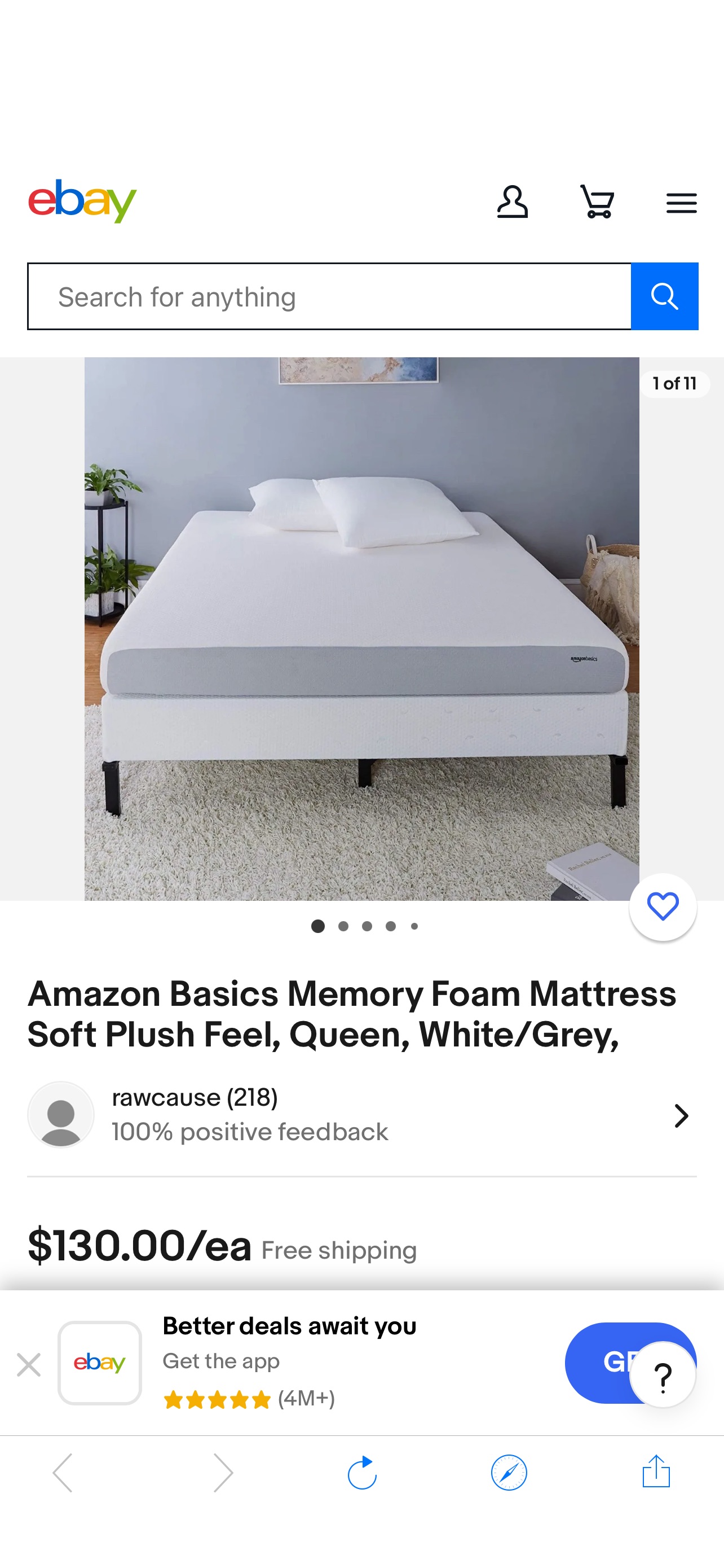 Amazon Basics Memory Foam Mattress Soft Plush Feel, Queen, White/Grey, | eBay