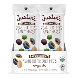 Amazon.com : Justin’s Organic Dark Chocolate Peanut Butter Candy Pieces, 12-Pack of 1.5oz bags 