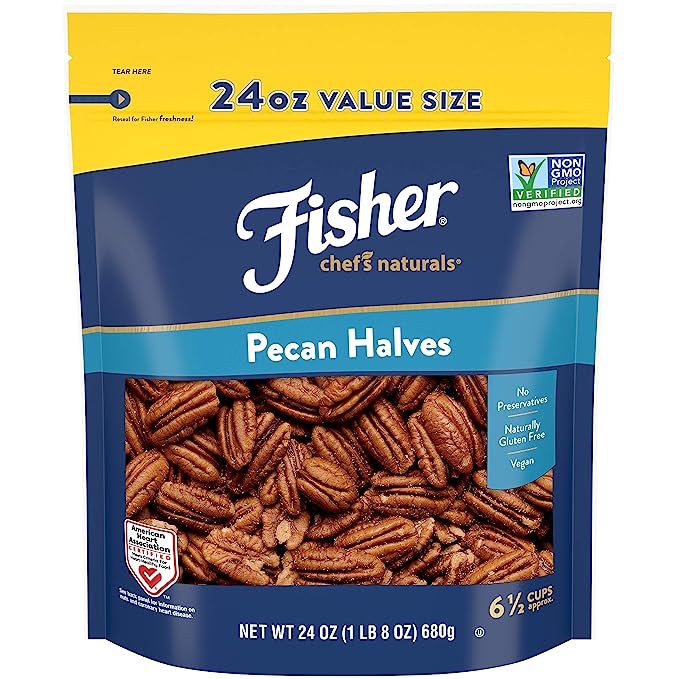 Amazon.com：Fisher Chef‘s Naturals Pecan一半24盎司（1包），用于烹饪、烘焙和零食的无盐生坚果，素食蛋白质，酮零食，无麸质