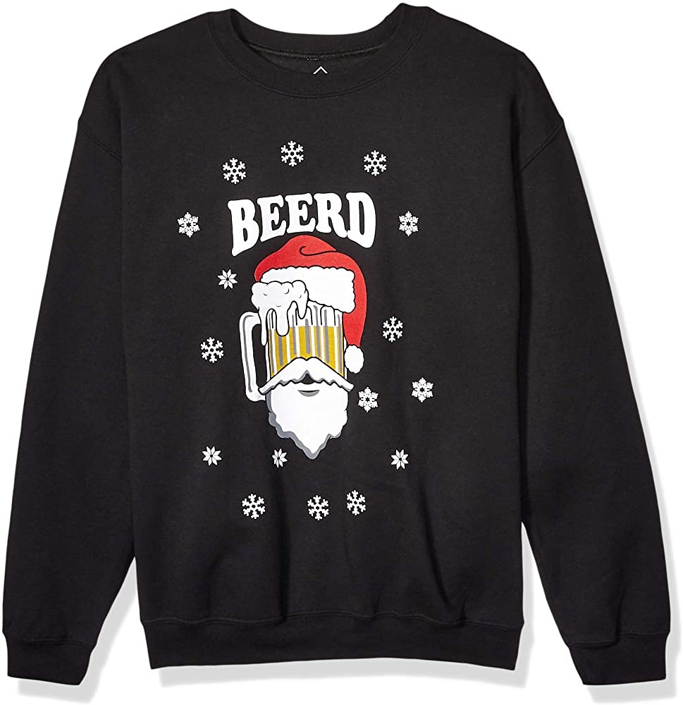 Amazon.com: Hybrid Apparel男士节曰服饰 Men's Ugly Christmas Crew Sweatshirt, Santa Beerd/Black, Small: Clothing