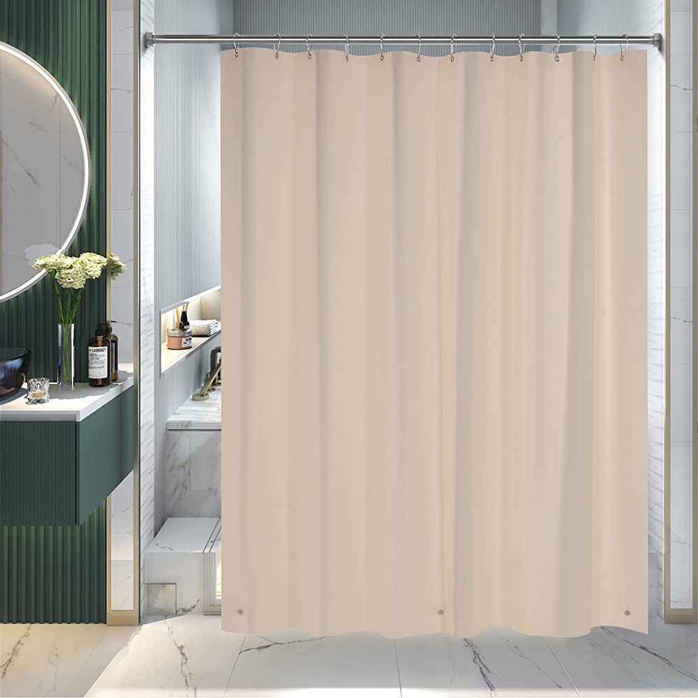 AmazerBath 浴帘衬里，72x72 棕褐色浴帘衬里，可爱的塑料浴帘衬里，轻质防水 PEVA 卡其色浴室浴帘带磁铁和 12 个索环孔