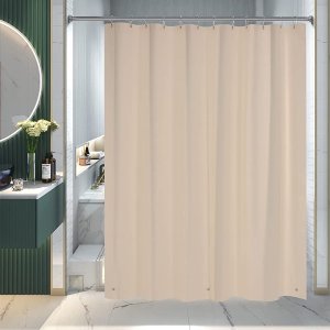$6.29 AmazerBath 浴帘衬里,72x72 棕褐色浴帘衬里,可爱的塑料浴帘衬里,轻质防水 PEVA 卡其色浴室浴帘带磁铁和 12 个索环孔
