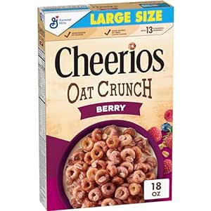 Amazon.com: Cheerios Oat Crunch Berry Oat Breakfast Cereal, Large Size, 18 oz