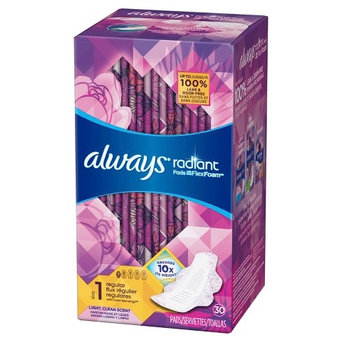 Always Radiant Regular Scented Pads With Wings 卫生巾- Size 1 - 30 : Target