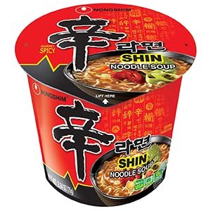 Nongshim Shin Cup Noodle Soup, Spicy, 2.64oz 6pks
