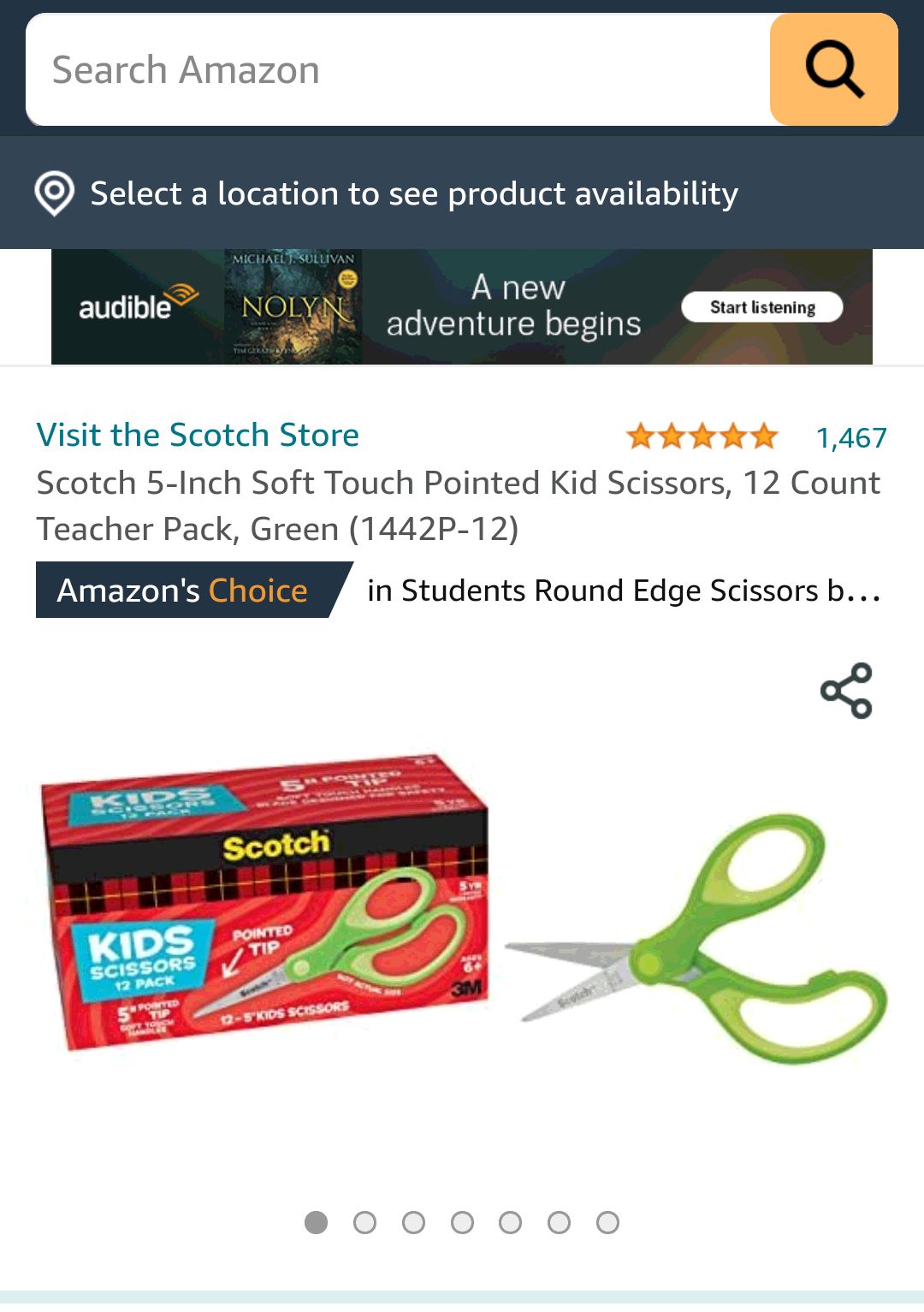 cotch 5英寸柔软触感尖头儿童剪刀，12支教师包，绿色
