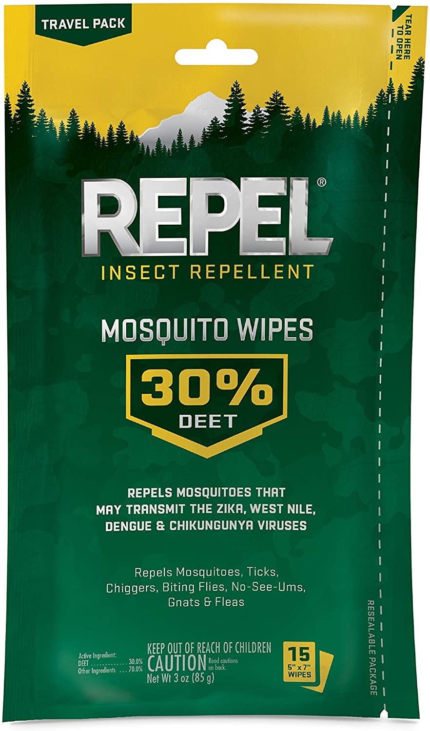 Amazon.com: Repel Insect Repellent Mosquito Wipes 30% DEET, 15-Count: Garden & Outdoor Repel 防蚊湿巾 15张 ，