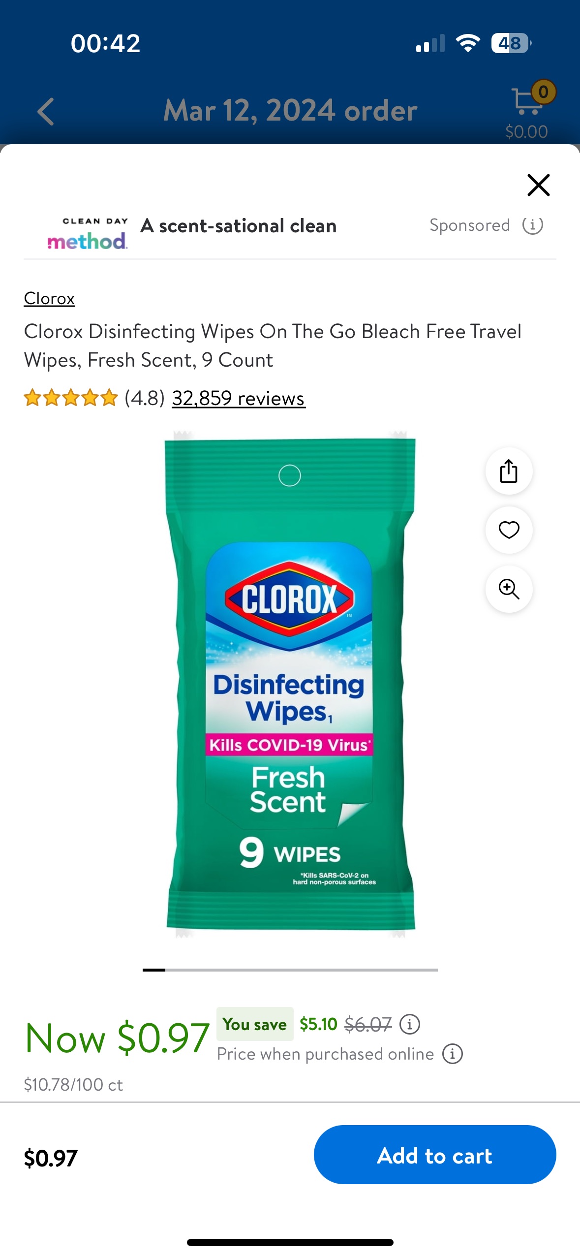 Clorox Disinfecting Wipes On The Go Bleach Free Travel Wipes, Fresh Scent, 9 Count - Walmart.com