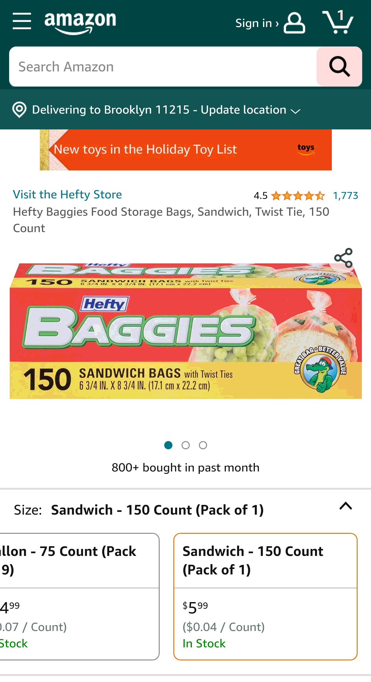 Hefty Baggies Food Storage Bags, Sandwich, Twist Tie, 150 Count : Health & Household