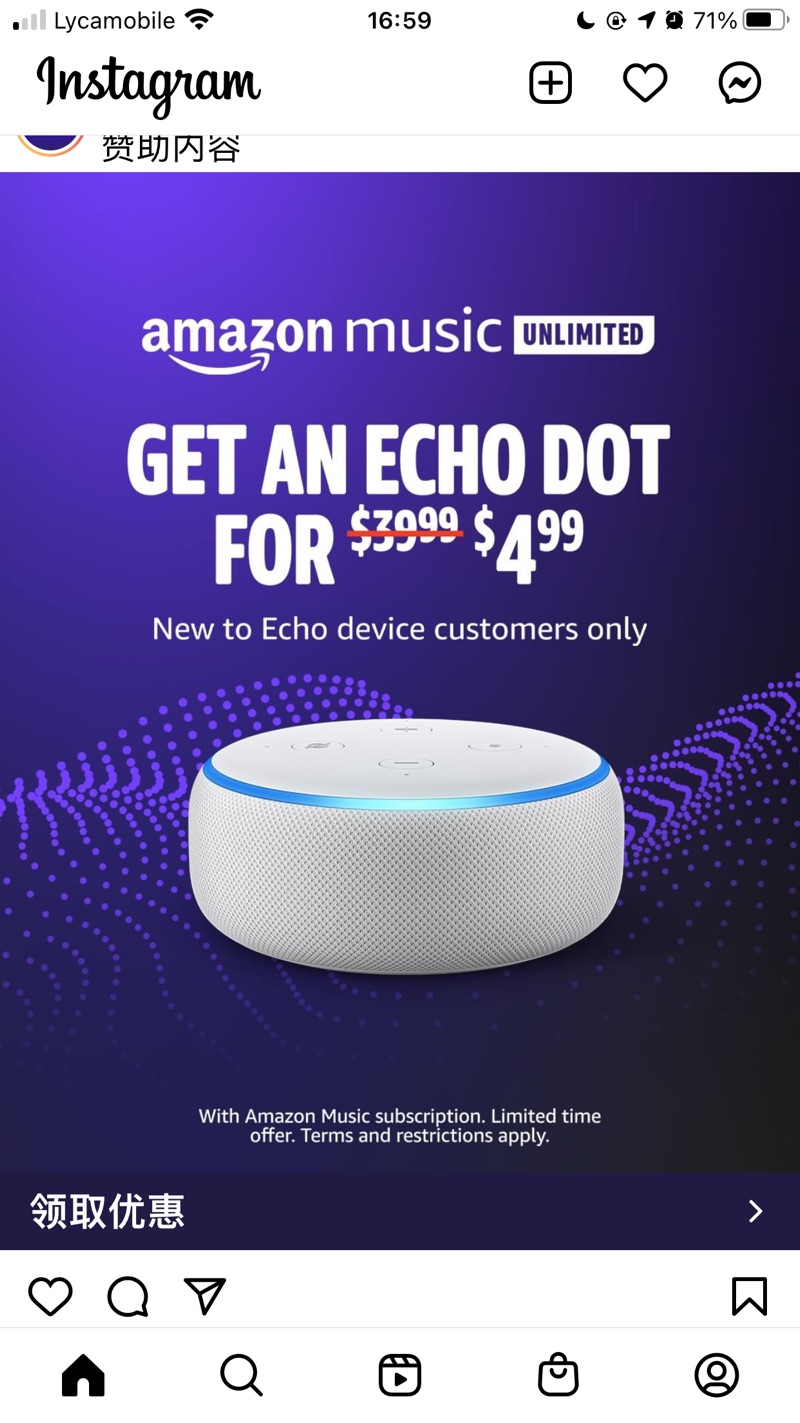 Amazon.com: Echo Dot加music一个月13.25