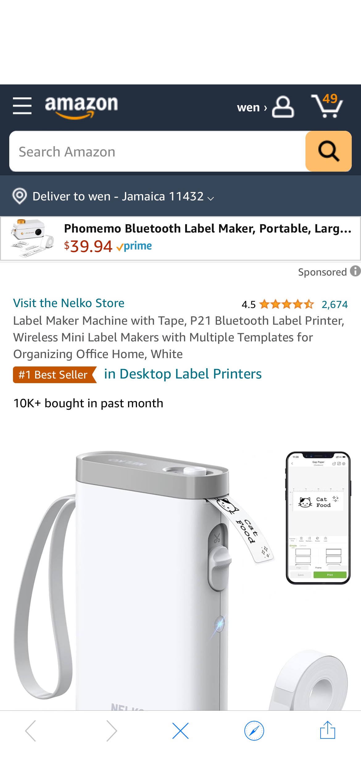 Amazon.com : Nelko Label Maker Machine with Tape, P21 Bluetooth Label Printer, Wireless Mini Label Makers with Multiple Templates for Organizing Office Home, White : Office Products