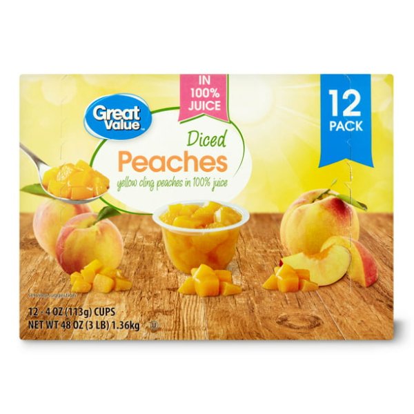 Diced Yellow Cling Peaches in 100% Juice, 4 oz, 12 Ct