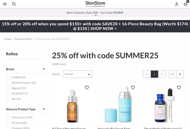 SkinStore: 25%折扣，超过 $49 免邮