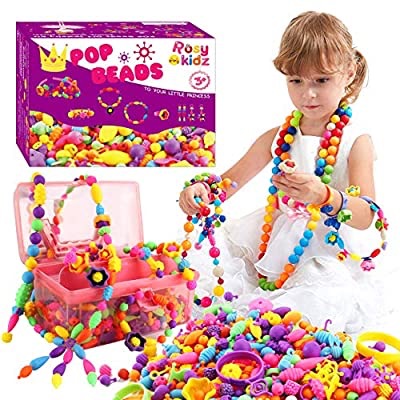 Amazon.com: Rosykidz Snap Pop Beads Set, 600 Pcs Arty Beads Jewelry Making Kit with Rhinestone Sticker, Bracelet Necklace Ring Hairband Earrings Arts and Crafts Toys for Kids 4, 5, 6, 7, 8,