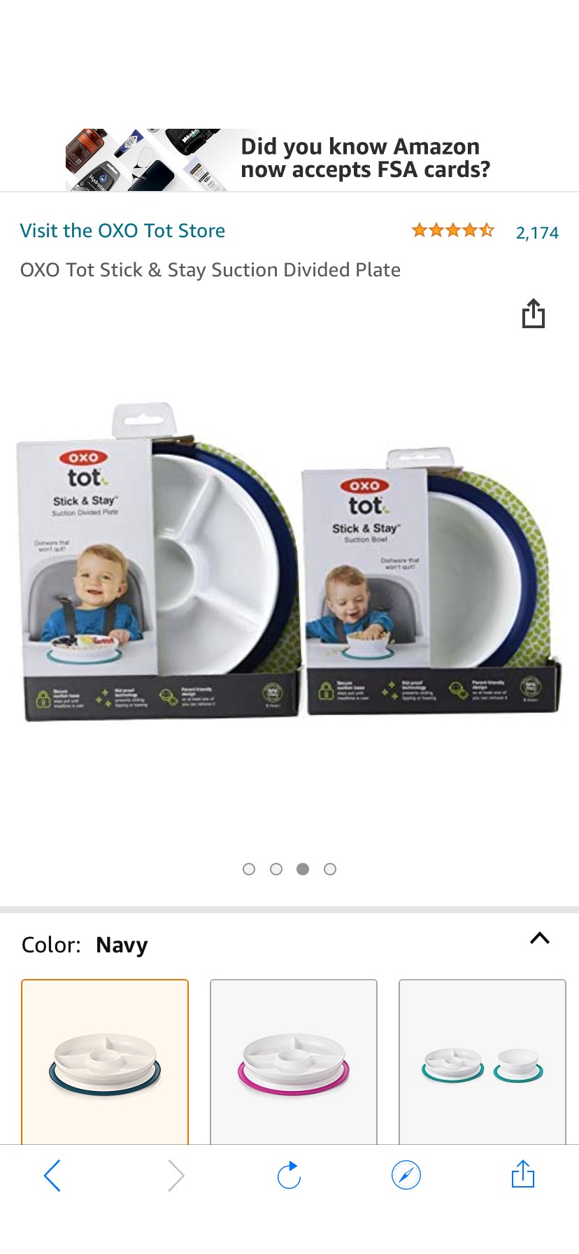 Amazon.com : OXO Tot Stick & Stay Suction Divided Plate- Teal : Baby吸盘和吸碗套装