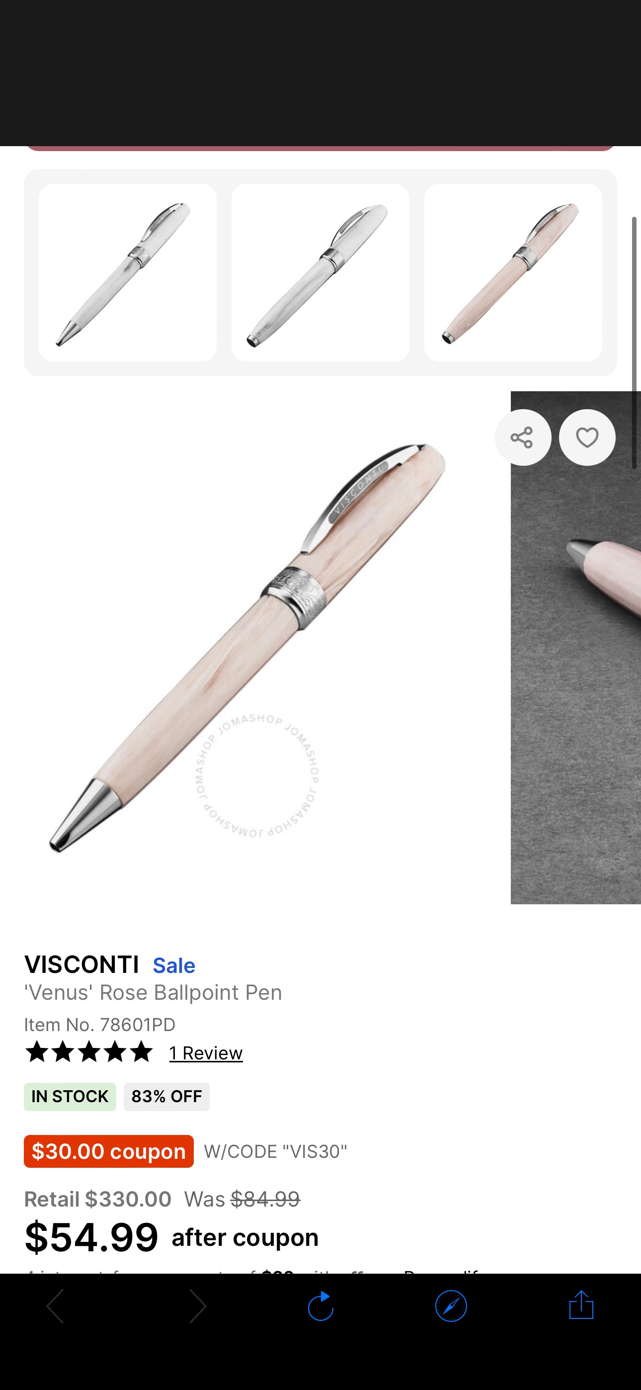 Visconti 'Venus' Rose Ballpoint Pen 78601PD - Fine Pens & Pencils, Venus - Jomashop