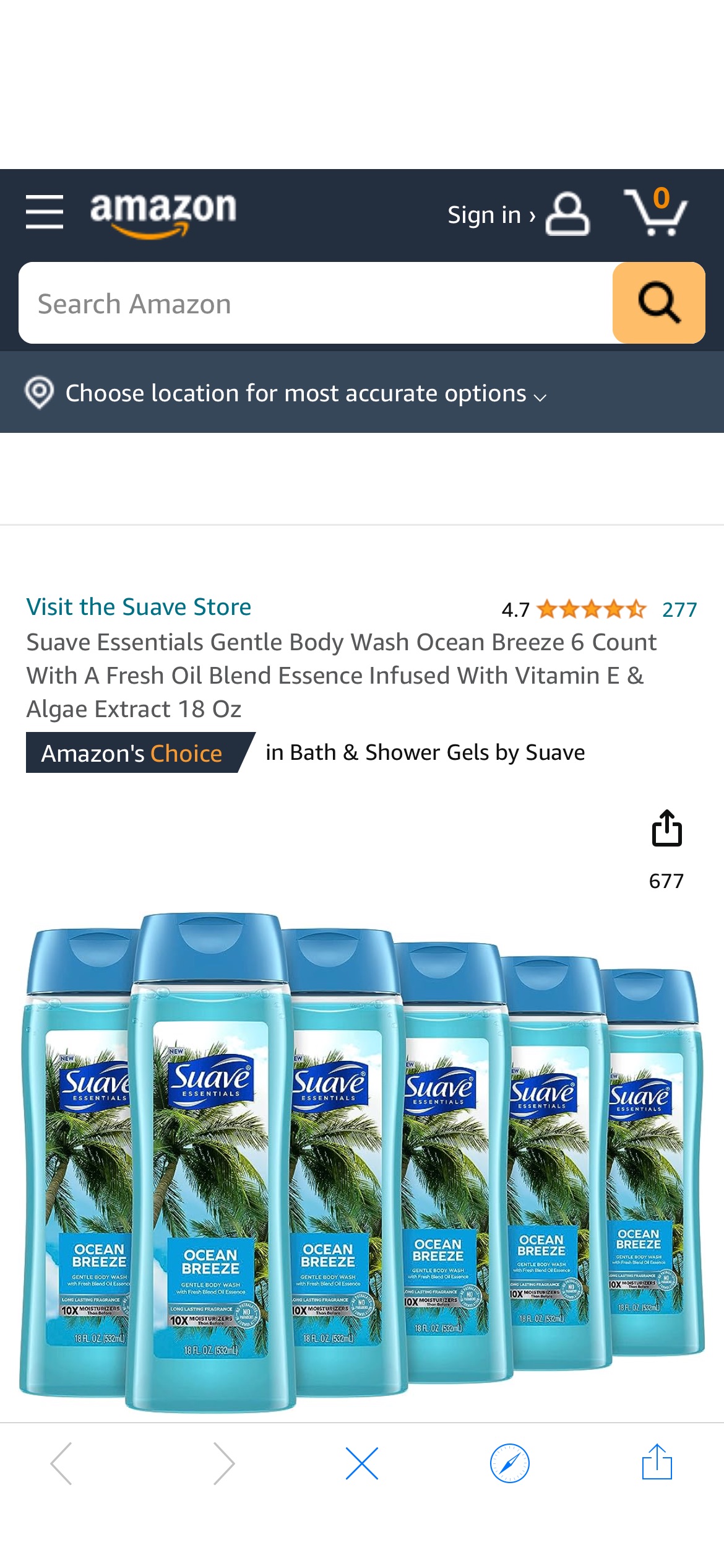 Amazon.com : Suave Essentials Gentle Body Wash Ocean Breeze 6 Count With A Fresh Oil Blend Essence Infused With Vitamin E & Algae Extract 18 Oz : Beauty & Personal Care