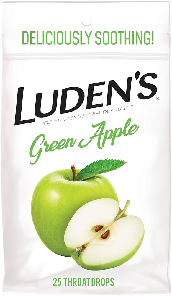 Amazon.com: Ludens 舒缓喉咙滴剂，青苹果味25 支粒（1 包）