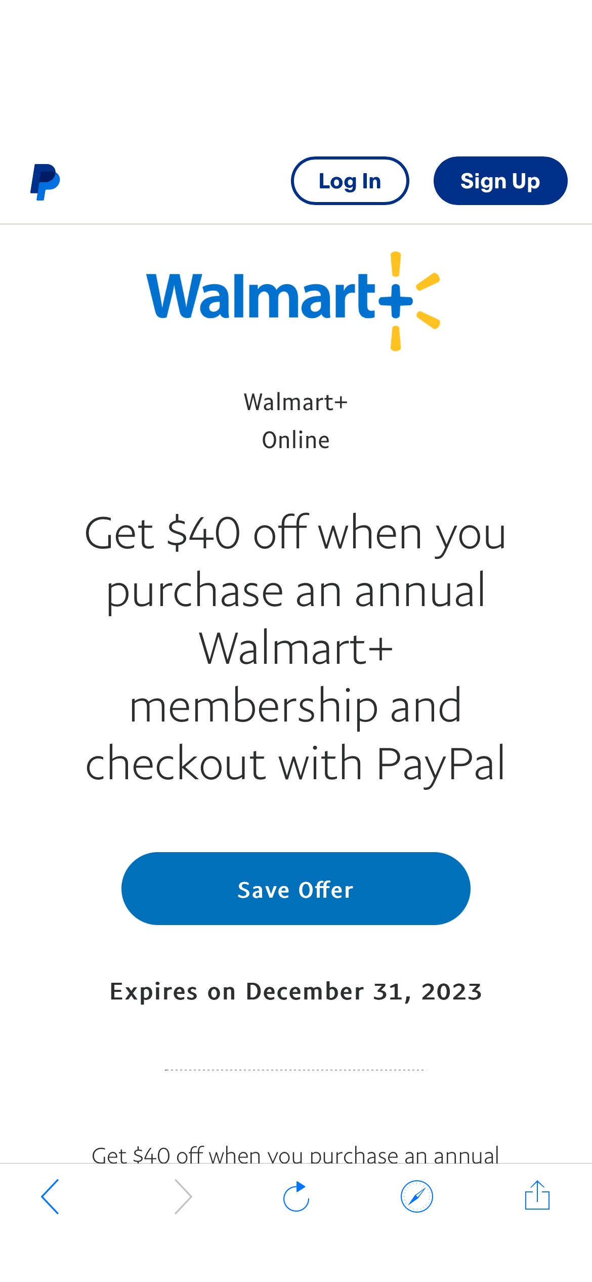Walmart+ membership with PayPal 优惠折扣活动