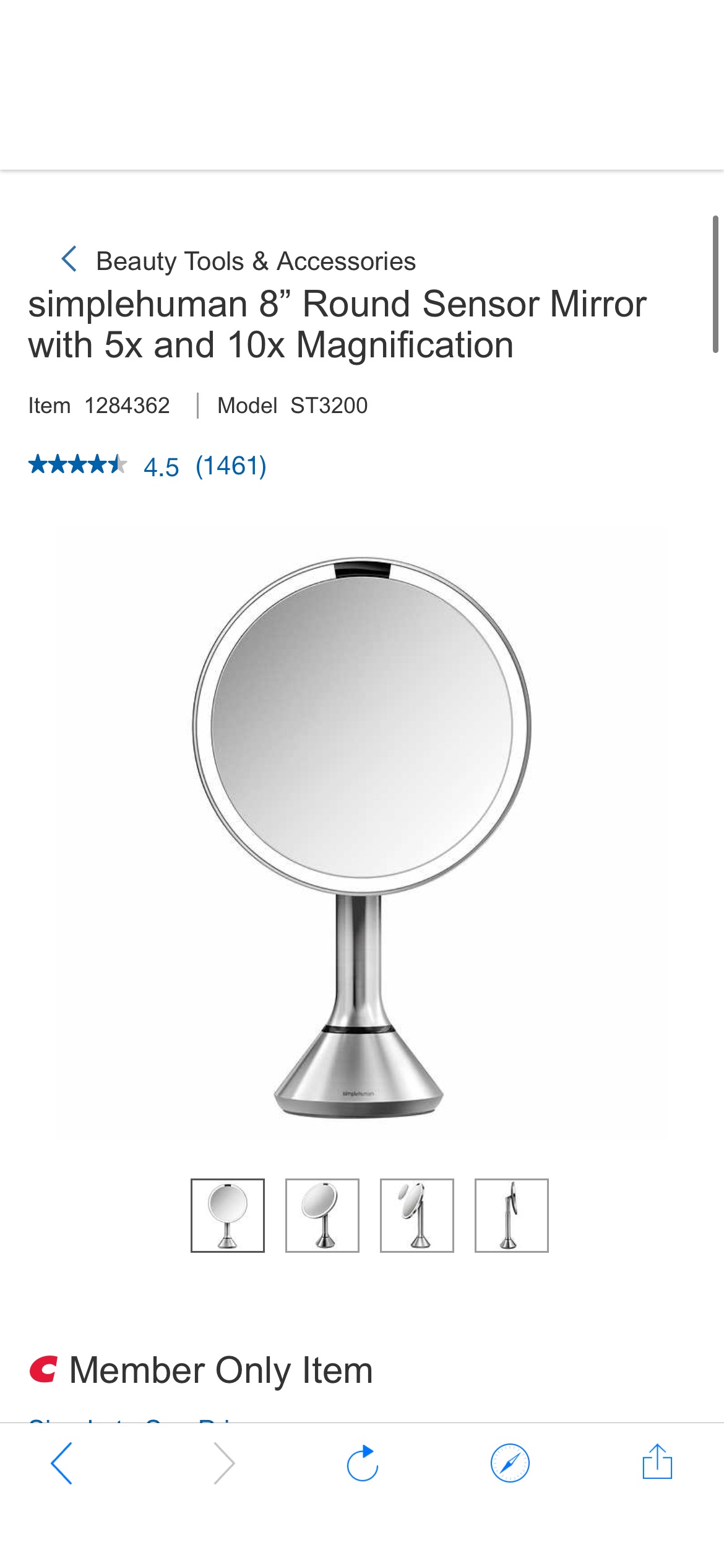 simplehuman 化妆镜 8” Round Sensor Mirror with 5x and 10x Magnification | Costco
